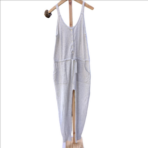 Aerie Light Gray Knit Button Front Drawstring Jumpsuit M New